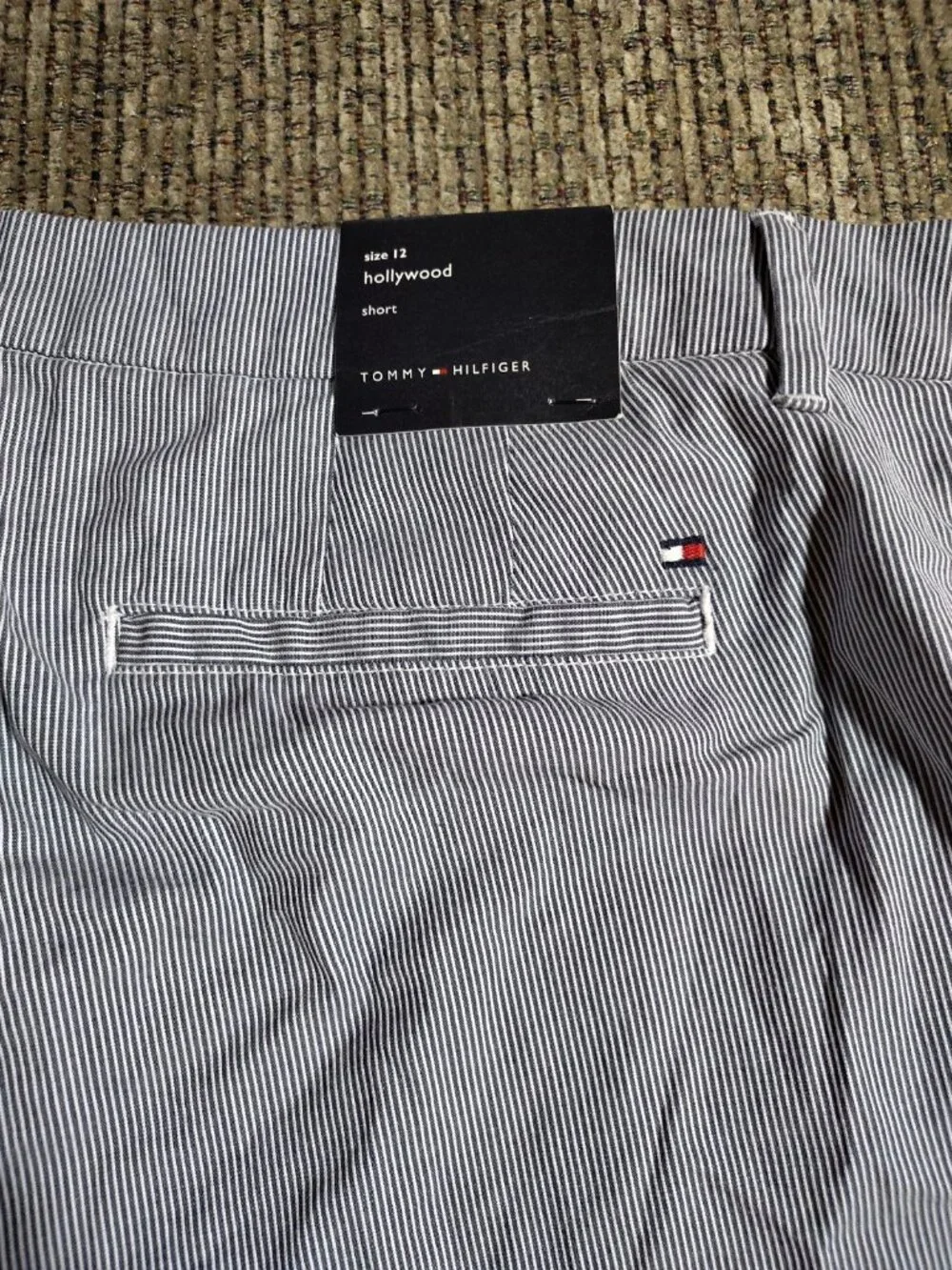 Vintage Tommy Hilfiger Pinstripe Chino Shorts Women’s Size 12 White Blue